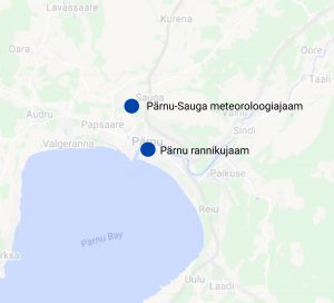 Pärnu rannikujaama ja Sauga meteoroloogiajaama asukohad