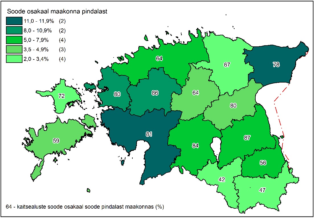 soode osakaal maakonna pindalast 