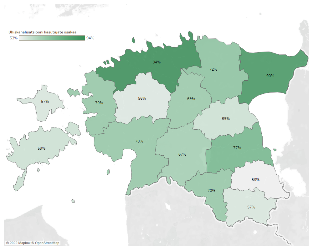 Ühiskanalisatsiooniga liitunute osakaal 2021