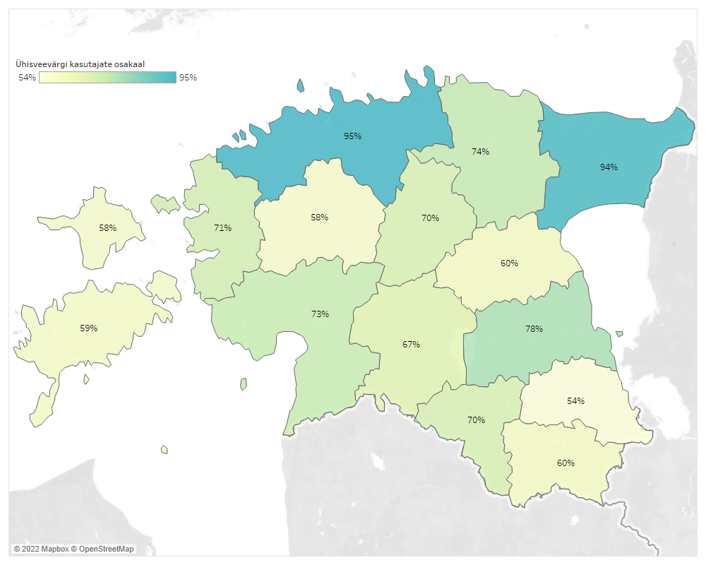 Ühisveevärgiga liitunute osakaal 2021