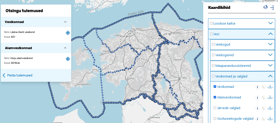 Vesikondade kaardikihtide vaatamine keskkonnaportaalis