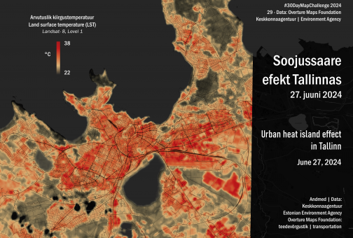 Tallinna kaart punakates toonides mis näitavad soojussaarte efekti