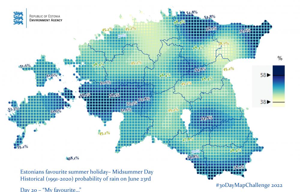 estonian map with rain on midsummer day
